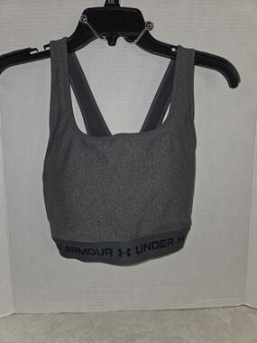 Under Armour Dark Gray Sports Bra Mid Crossback Compression Size XL Logo Band
